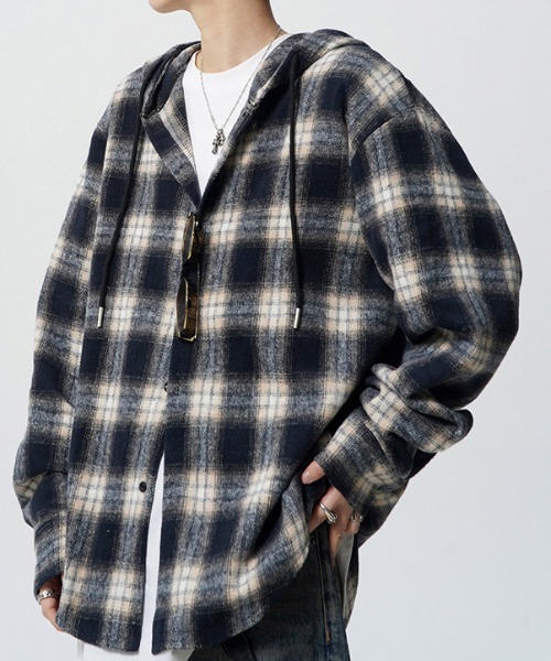 SHIBUYA Zy.(シブヤジー)の「Street Crushチェックシャツフーディ(パーカー・メンズ・ブラック/ピンク・M/L/XL)」の6枚目の写真