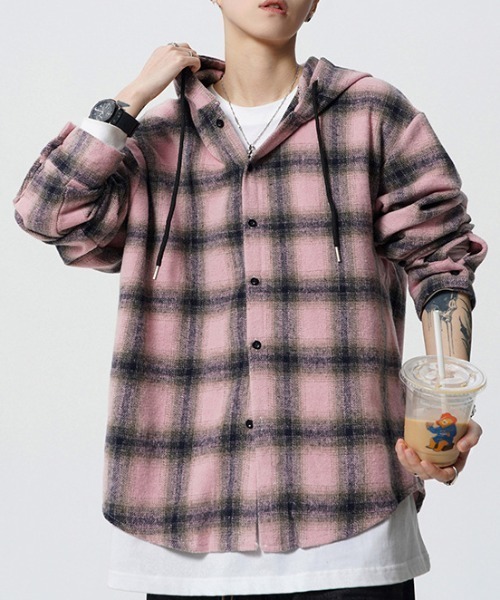 SHIBUYA Zy.(シブヤジー)の「Street Crushチェックシャツフーディ(パーカー・メンズ・ブラック/ピンク・M/L/XL)」の9枚目の写真