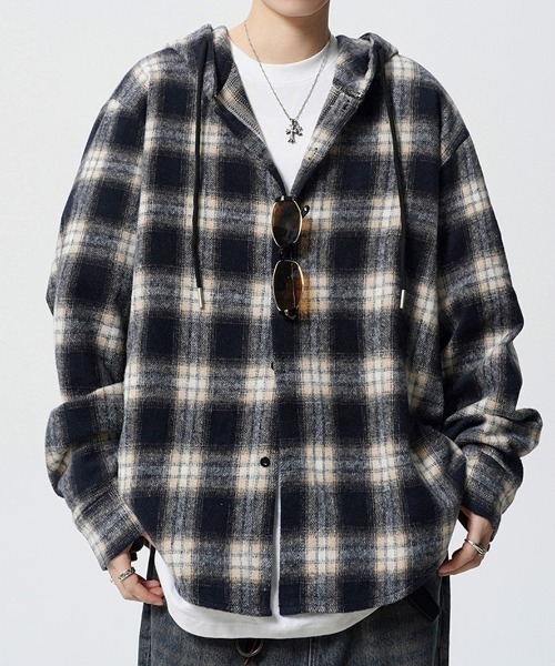 SHIBUYA Zy.(シブヤジー)の「Street Crushチェックシャツフーディ(パーカー・メンズ・ブラック/ピンク・M/L/XL)」の7枚目の写真