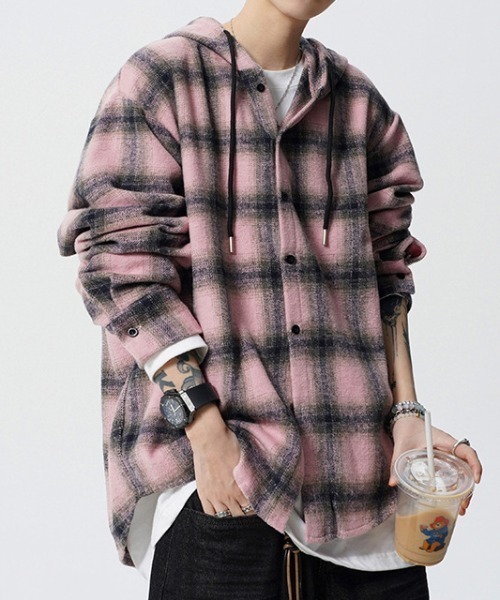 SHIBUYA Zy.(シブヤジー)の「Street Crushチェックシャツフーディ(パーカー・メンズ・ブラック/ピンク・M/L/XL)」の10枚目の写真