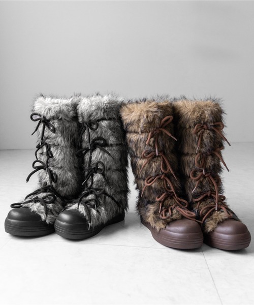 me+em select(ミームセレクト)の「【 2color 】ボリュームフェイクファーレースアップロングブーツ / volume fake fur laceup long boots(ブーツ・レディース・ブラック/ブラウン・36/37/40/38/39)」の7枚目の写真
