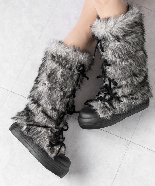 me+em select(ミームセレクト)の「【 2color 】ボリュームフェイクファーレースアップロングブーツ / volume fake fur laceup long boots(ブーツ・レディース・ブラック/ブラウン・36/37/40/38/39)」の21枚目の写真
