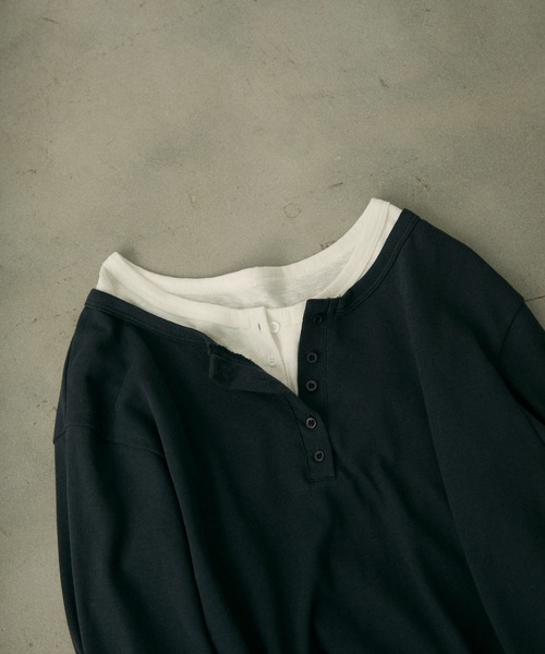 full/fill.(フルフィル)の「henly neck loose T / ヘンリーネックルーズT(Tシャツ/カットソー・レディース・ネイビー/オフホワイト・FREE)」の14枚目の写真