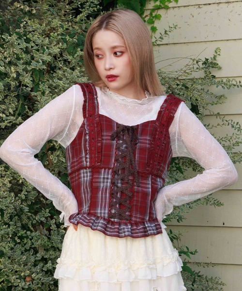 axes femme（アクシーズファム）の「タータンチェック編上ビスチェ