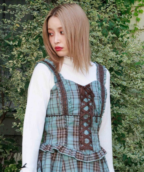 axes femme（アクシーズファム）の「タータンチェック編上ビスチェ