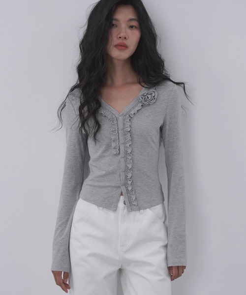 EIGHTHMONTH(エイスマンス)の「フリルラインVネックトップス EM26s005【EIGHTHMONTH】(Tシャツ/カットソー・レディース・ブラウン/グレー・S/M)」の3枚目の写真
