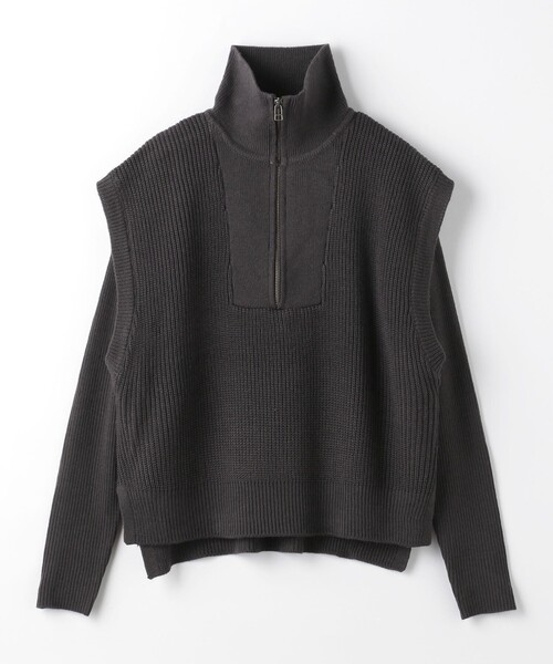 A DAY IN THE LIFE UNITED ARROWS（アデイインザライフユナイテッドアローズ）の「ハーフジップベスト+リブクルーネック ‐ハンドウォッシャブル‐＜A DAY IN THE LIFE＞（ニット/セーター・レディース・ダークグレー/ダークブラウン・FREE）」の2枚目の写真