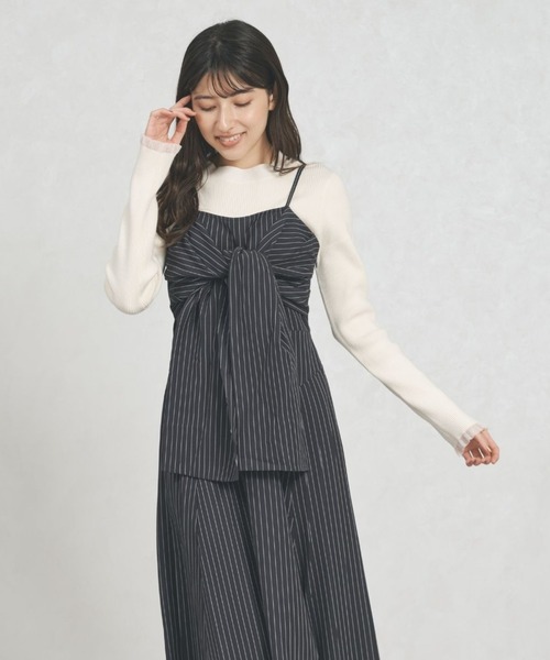 31 Sons de mode（トランテアン　ソン　ドゥ　モード）の「2025秋冬新作 ストライプ リボン キャミワンピース（ワンピース・レディース・ベージュ/ネイビー/ブラウン・ﾌﾘ-）」の9枚目の写真