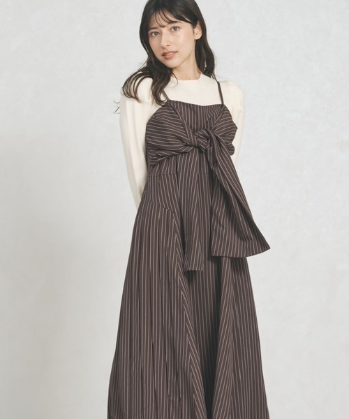 31 Sons de mode（トランテアン　ソン　ドゥ　モード）の「2025秋冬新作 ストライプ リボン キャミワンピース（ワンピース・レディース・ベージュ/ネイビー/ブラウン・ﾌﾘ-）」の6枚目の写真
