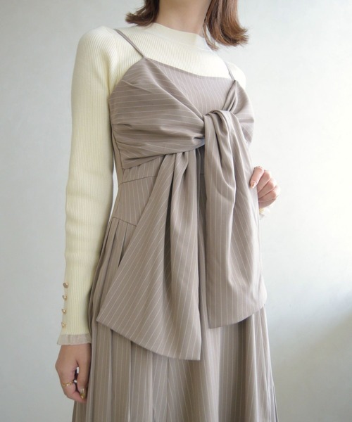 31 Sons de mode（トランテアン　ソン　ドゥ　モード）の「2025秋冬新作 ストライプ リボン キャミワンピース（ワンピース・レディース・ベージュ/ネイビー/ブラウン・ﾌﾘ-）」の11枚目の写真