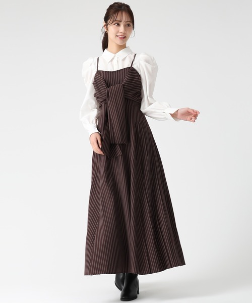 31 Sons de mode（トランテアン　ソン　ドゥ　モード）の「2025秋冬新作 ストライプ リボン キャミワンピース（ワンピース・レディース・ベージュ/ネイビー/ブラウン・ﾌﾘ-）」の17枚目の写真