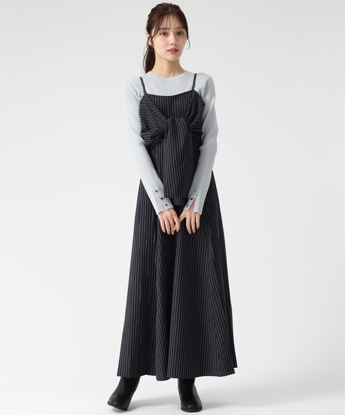 31 Sons de mode（トランテアン　ソン　ドゥ　モード）の「2025秋冬新作 ストライプ リボン キャミワンピース（ワンピース・レディース・ベージュ/ネイビー/ブラウン・ﾌﾘ-）」の19枚目の写真