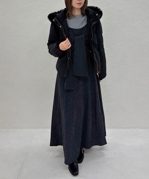 31 Sons de mode（トランテアン　ソン　ドゥ　モード）の「2025秋冬新作 ストライプ リボン キャミワンピース（ワンピース・レディース・ベージュ/ネイビー/ブラウン・ﾌﾘ-）」の12枚目の写真