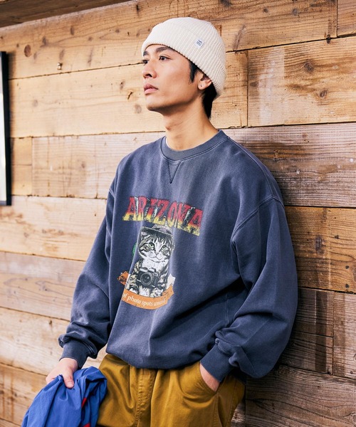 BAYFLOW（ベイフロー）の「≪新色登場・WEB限定カラーあり≫ヴィンテージライクアニマルスウェット［ユニセックス］（スウェット・メンズ・チャコール/オフホワイト/グリーン/ブラウン/ホワイト系その他/レッド/ブラック系その他/ネイビー/イエロー/ピンク/カーキ・MEDIUM/LARGE）」の9枚目の写真