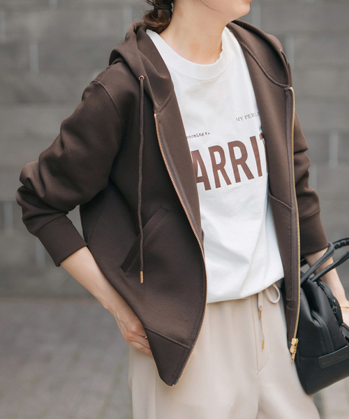 Spick & Span（スピックアンドスパン）の「《追加4》ストレッチジップフードパーカー（パーカー・レディース・チャコールグレー/ライトグレー/ブラウン・FREE）」の13枚目の写真