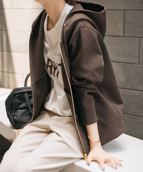 Spick & Span（スピックアンドスパン）の「《追加4》ストレッチジップフードパーカー（パーカー・レディース・チャコールグレー/ライトグレー/ブラウン・FREE）」の17枚目の写真