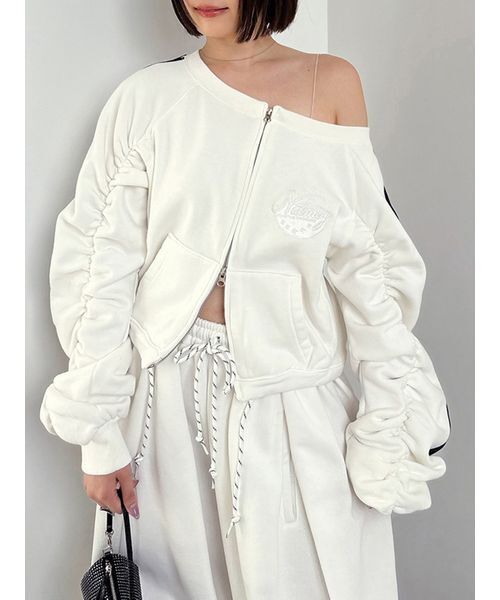 SNIDEL（スナイデル）の「【SNIDEL/NUTMEG】オフショルジップロゴプルオーバー（スウェット・レディース・グレー/ホワイト/ピンク・F）」の11枚目の写真