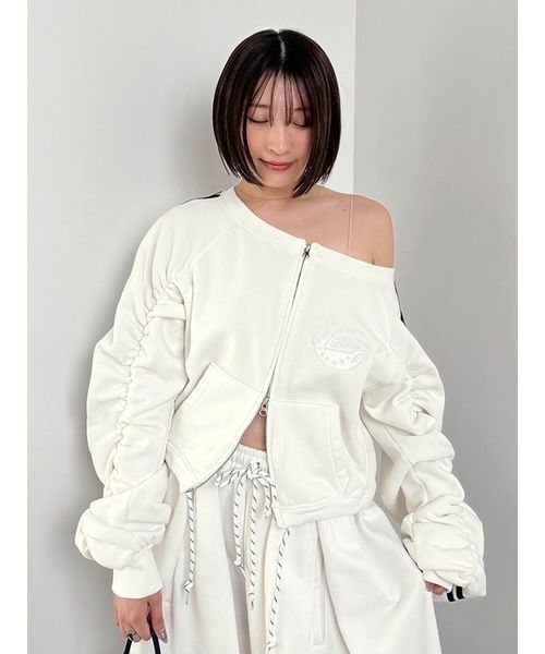 SNIDEL（スナイデル）の「【SNIDEL/NUTMEG】オフショルジップロゴプルオーバー（スウェット・レディース・グレー/ホワイト/ピンク・F）」の6枚目の写真