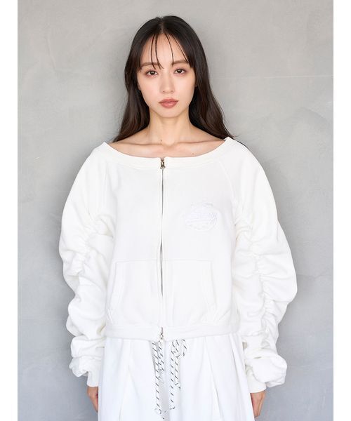 SNIDEL（スナイデル）の「【SNIDEL/NUTMEG】オフショルジップロゴプルオーバー（スウェット・レディース・グレー/ホワイト/ピンク・F）」の18枚目の写真