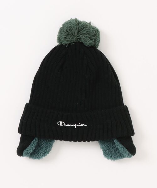Champion（チャンピオン）の「【CHAMPION/チャンピオン】キッズ リブ耳付きワッチ（ニットキャップ/ビーニー・キッズ・ダークネイビー/ダークブルー/ブルー/グリーン/ベージュ/ネイビー/ブラック・FREE）」の2枚目の写真