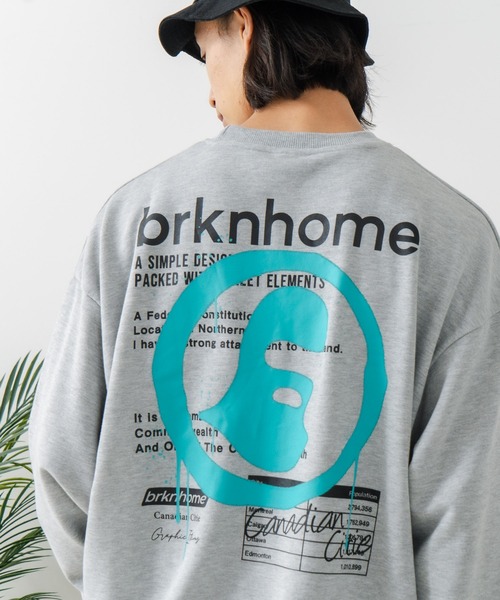 brknhome（ブロークンホーム）の「【BRKNHOME/ブロークンホーム】スプレープリント スウェットトレーナー（スウェット・メンズ・杢グレー/ブラック・MEDIUM/LARGE）」の2枚目の写真