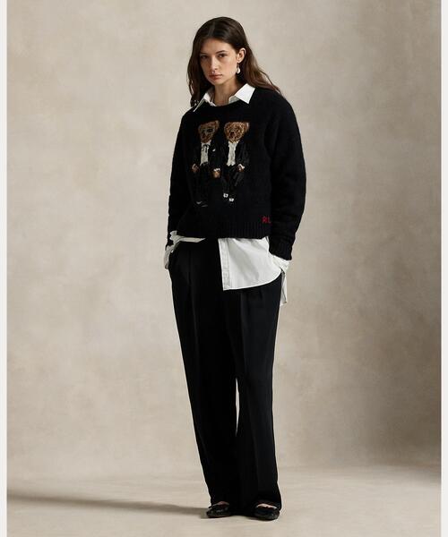 ポロ ラルフローレン ポロベアー クルーネックセーター 刺繍 ベア ブラック S Ralph & Ricky ベア クルーネック セーター（ニット/セーター）｜POLO