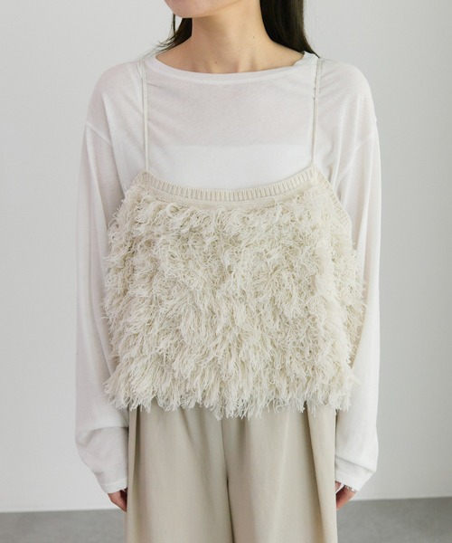 PUAL CE CIN（ピュアルセシン）の「フリンジジャガードニット細紐ビスチェ（ニット/セーター・レディース・チャコールグレー/アイボリー・FREE）」の3枚目の写真
