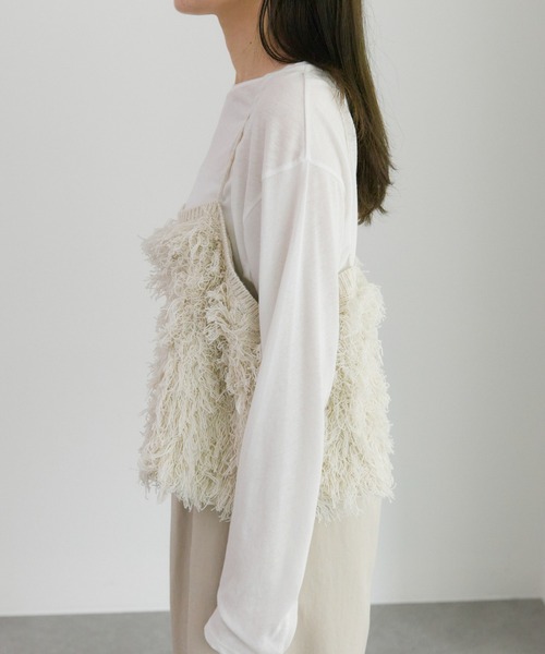 PUAL CE CIN（ピュアルセシン）の「フリンジジャガードニット細紐ビスチェ（ニット/セーター・レディース・チャコールグレー/アイボリー・FREE）」の4枚目の写真