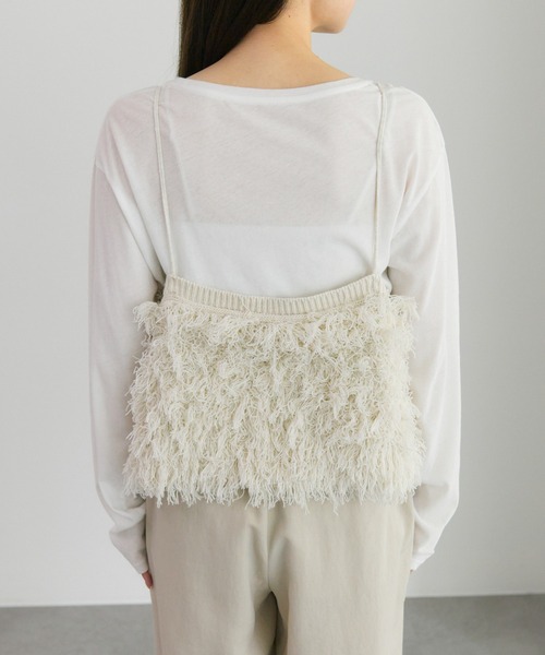 PUAL CE CIN（ピュアルセシン）の「フリンジジャガードニット細紐ビスチェ（ニット/セーター・レディース・チャコールグレー/アイボリー・FREE）」の5枚目の写真