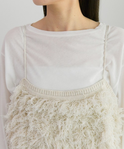 PUAL CE CIN（ピュアルセシン）の「フリンジジャガードニット細紐ビスチェ（ニット/セーター・レディース・チャコールグレー/アイボリー・FREE）」の6枚目の写真