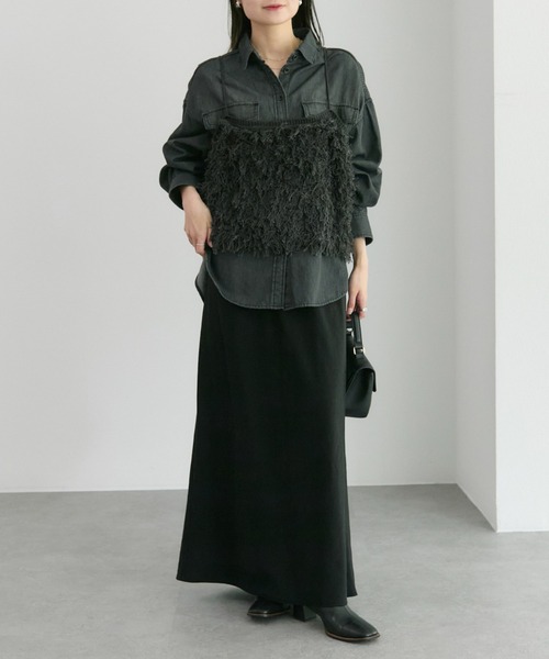 PUAL CE CIN（ピュアルセシン）の「フリンジジャガードニット細紐ビスチェ（ニット/セーター・レディース・チャコールグレー/アイボリー・FREE）」の12枚目の写真