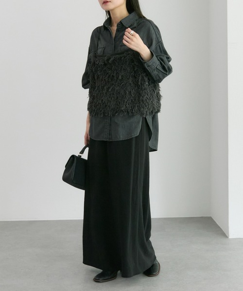 PUAL CE CIN（ピュアルセシン）の「フリンジジャガードニット細紐ビスチェ（ニット/セーター・レディース・チャコールグレー/アイボリー・FREE）」の13枚目の写真