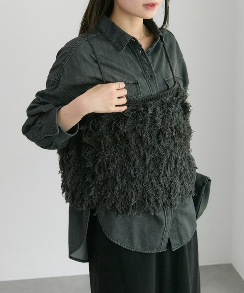 PUAL CE CIN（ピュアルセシン）の「フリンジジャガードニット細紐ビスチェ（ニット/セーター・レディース・チャコールグレー/アイボリー・FREE）」の9枚目の写真