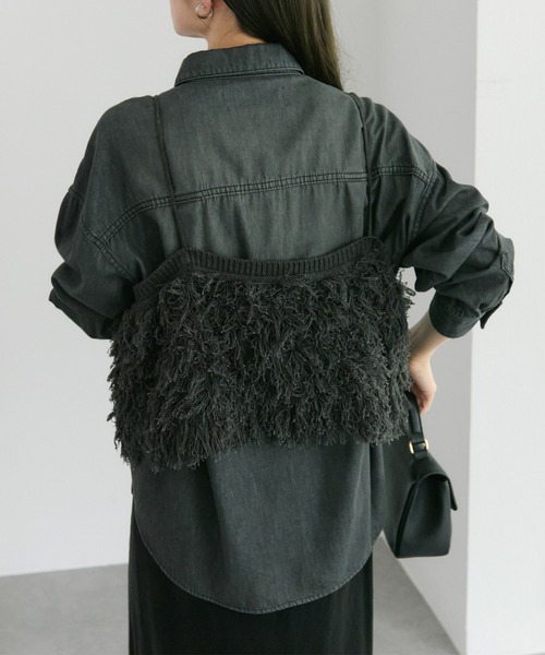 PUAL CE CIN（ピュアルセシン）の「フリンジジャガードニット細紐ビスチェ（ニット/セーター・レディース・チャコールグレー/アイボリー・FREE）」の10枚目の写真