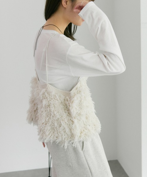 PUAL CE CIN（ピュアルセシン）の「フリンジジャガードニット細紐ビスチェ（ニット/セーター・レディース・チャコールグレー/アイボリー・FREE）」の16枚目の写真
