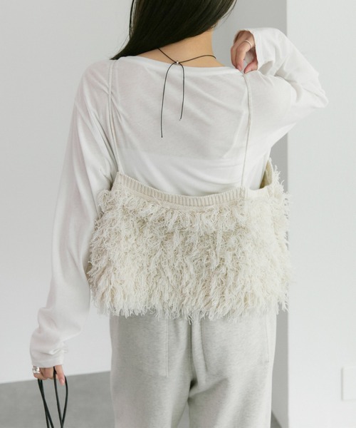 PUAL CE CIN（ピュアルセシン）の「フリンジジャガードニット細紐ビスチェ（ニット/セーター・レディース・チャコールグレー/アイボリー・FREE）」の17枚目の写真