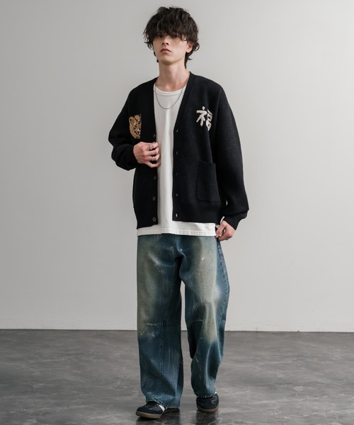 KRIFF MAYER（クリフメイヤー）の「KRIFF MAYER クリフメイヤー もちのび虎刺繍Vネックニットカーディガン 2523100（カーディガン/ボレロ・メンズ・ブルー/ブラック/ベージュ/カーキ・XL/L/M）」の21枚目の写真