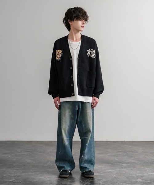 KRIFF MAYER（クリフメイヤー）の「KRIFF MAYER クリフメイヤー もちのび虎刺繍Vネックニットカーディガン 2523100（カーディガン/ボレロ・メンズ・ブルー/ブラック/ベージュ/カーキ・XL/L/M）」の14枚目の写真