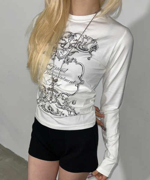 .KOM(ドットコム)の「A'GEM/9 × .kom 『.KOM/ドットケーオーエム』Gothic Frame Print Long Sleeve/ゴシックフレームプリントロングスリーブ(Tシャツ/カットソー・レディース・アイボリー/ブラック・FREE)」の20枚目の写真