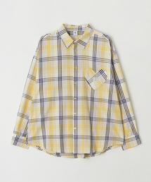 CHECK STITCH HEART POCKET OVER FIT SHIRT YELLOW