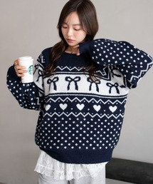 WEGO/フラッフィーグラフィックニットBIGプルオーバー