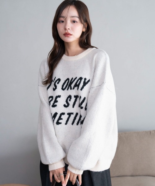 WEGO/【25年秋冬新作】フラッフィーグラフィックニットBIGプルオーバー