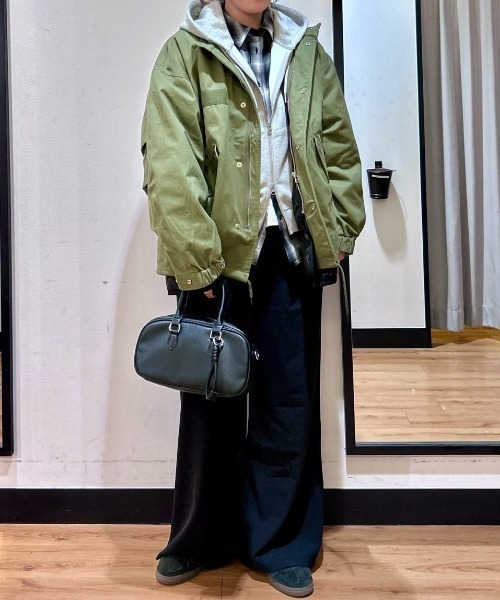 BACK NUMBER(バックナンバー)の「【BACK NUMBER】ライナー付きショートモッズコート (ミリタリー/スタンドカラー/防風/2WAY/キルティング/ドローコード/ボクシーシルエット)(モッズコート・メンズ・キナリ/ブラック/オリーブ・M/XL/L)」の15枚目の写真