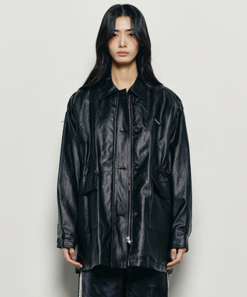 NICK&NICOLE(ニックアンドニコール)の「MIDI HALF LEATHER PADDING JACKET_BLACK(ダウンジャケット/コート・レディース・その他・FREE)」の1枚目の写真