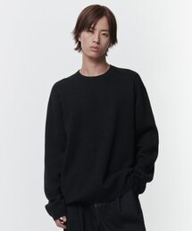 ピグメントリブクルーネックニット [チャコールグレー]（ニット 