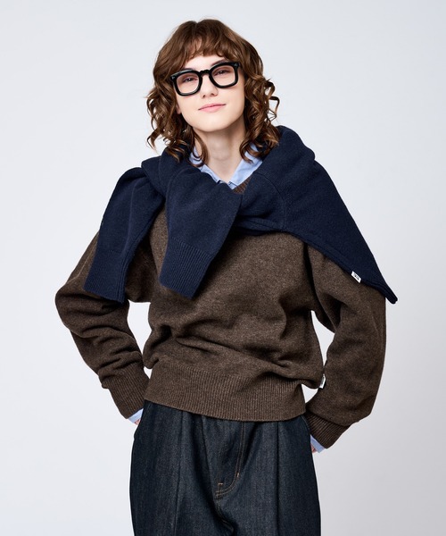 極美品 24SS sov. ソブ ビッグカラーデザインニット 黒 36 セーター V-NECK WOOL LIKE KNIT / Vネックウールライクニット（ニット/セーター