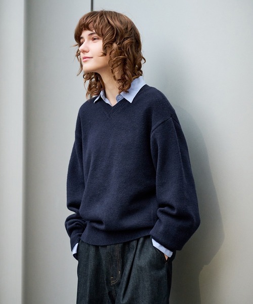 V-NECK WOOL LIKE KNIT / Vネックウールライクニット（ニット/セーター