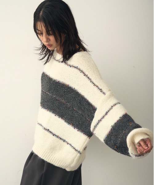 attiree(アティレー)の「シャギー配色 ニットセーター(ニット/セーター・レディース・アイボリー/ブラウン/チャコールグレー・FREE)」の8枚目の写真