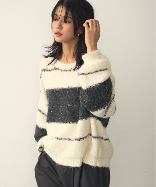 attiree(アティレー)の「シャギー配色 ニットセーター(ニット/セーター・レディース・アイボリー/ブラウン/チャコールグレー・FREE)」の6枚目の写真