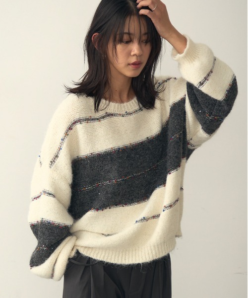 attiree(アティレー)の「シャギー配色 ニットセーター(ニット/セーター・レディース・アイボリー/ブラウン/チャコールグレー・FREE)」の7枚目の写真